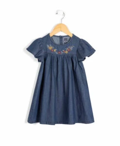 Robe en Denim Léger pour Fille avec Broderie Multicolore