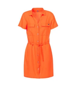 Robe d'Été Vermillon en Lin avec Ceinture et Poches