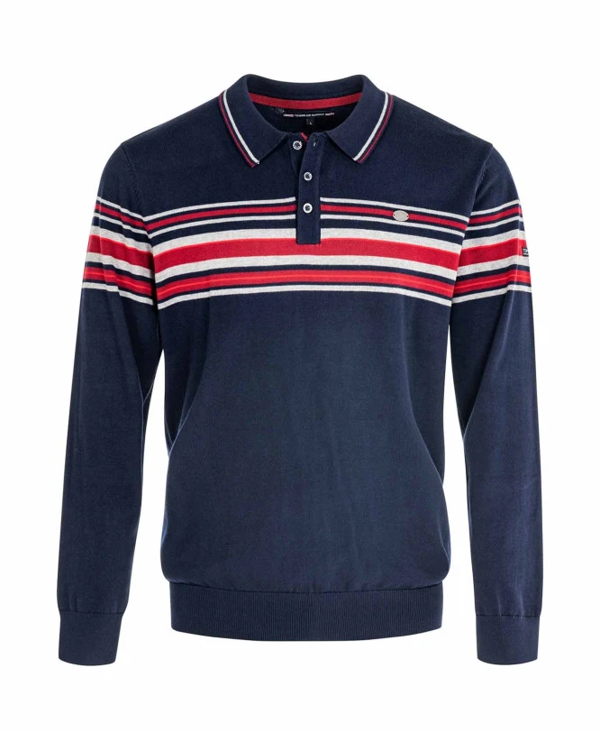 Pull Homme Bleu Marine à Col Polo et Rayures Placées 3 Pull Homme Bleu Marine à Col Polo et Rayures Placées