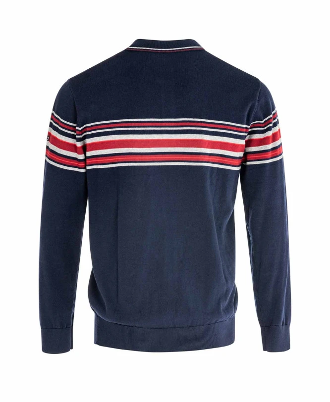 Pull Homme Bleu Marine à Col Polo et Rayures Placées 4 Pull Homme Bleu Marine à Col Polo et Rayures Placées – Image 2