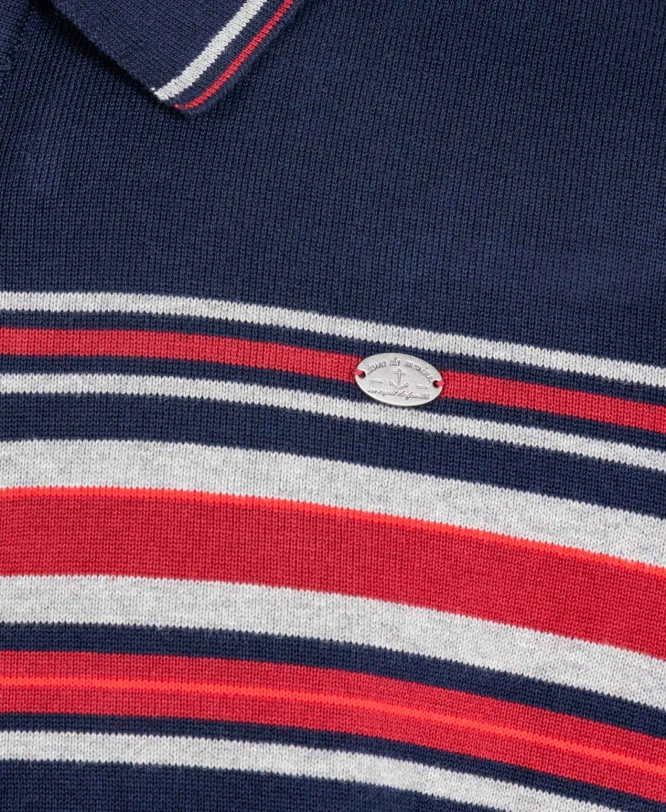 Pull Homme Bleu Marine à Col Polo et Rayures Placées 5 Pull Homme Bleu Marine à Col Polo et Rayures Placées – Image 3