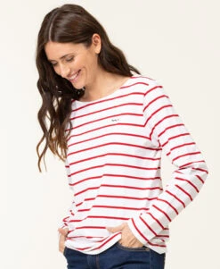Marinière PACAGE à Manches Longues pour Femme - Blanc et Rayures Rouges