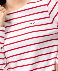 Marinière PACAGE à Manches Longues pour Femme - Blanc et Rayures Rouges -Terredemarins prod 6584 mariniere ml fond blanc raye rouge pacage 666x812 fc7ea0111e0b
