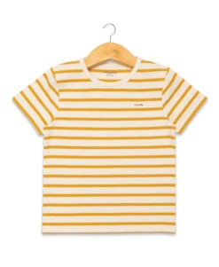 ECOGARK Marinière Garçon à Manches Courtes - Grège Rayé Jaune