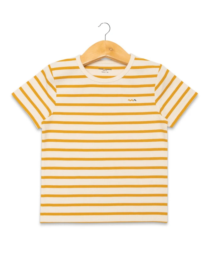 ECOGARK Marinière Garçon à Manches Courtes - Grège Rayé Jaune 3 ECOGARK Marinière Garçon à Manches Courtes - Grège Rayé Jaune