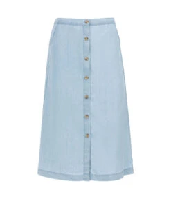 Jupe Mi-longue en Lyocell Fluide à Taille Élastiquée - Bleu Clair