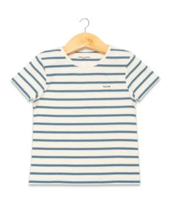 ECOFIK Marinière Éco-Conçue Fille - Grège et Bleu Ciel