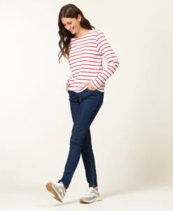 Marinière PACAGE à Manches Longues pour Femme - Blanc et Rayures Rouges -Terredemarins prod 6653 mariniere ml fond blanc raye rouge pacage 666x812 fc7ea0111e0b