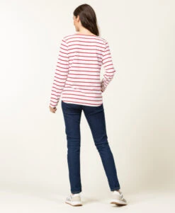 Marinière PACAGE à Manches Longues pour Femme - Blanc et Rayures Rouges -Terredemarins prod 6655 mariniere ml fond blanc raye rouge pacage 666x812 fc7ea0111e0b