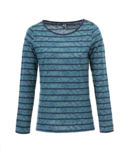 T-shirt Rayé Manches Longues Femme - Style Marinière avec Détails Boutonnés