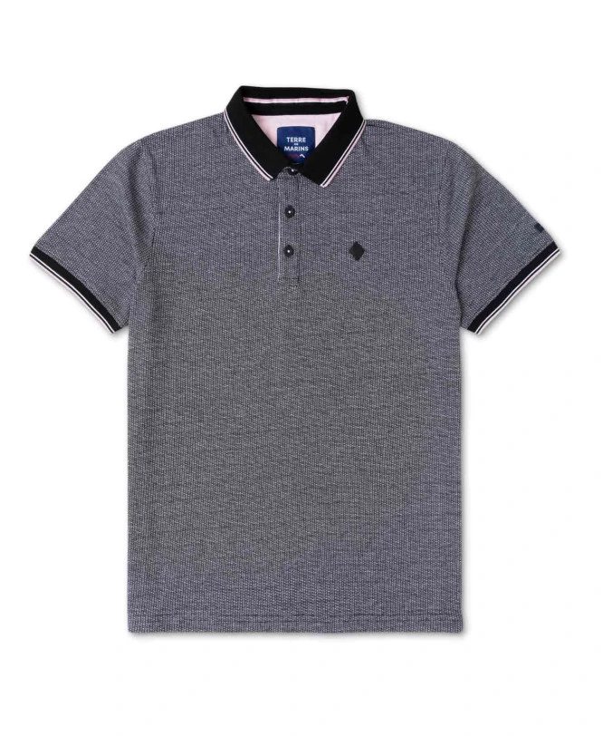 Polo Noir Homme en Micro Jacquard Bicolore - Style Chic et Moderne 4 Polo Noir Homme en Micro Jacquard Bicolore - Style Chic et Moderne – Image 2