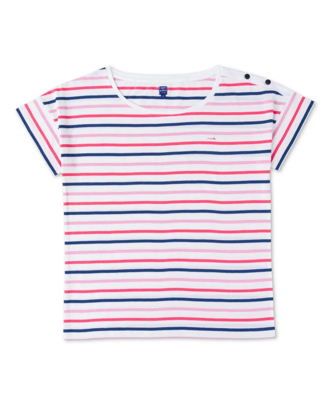 ASMAR Women's Pink Striped Short Sleeve T-Shirt with Shoulder Detail 4 ASMAR Women's Pink Striped Short Sleeve T-Shirt with Shoulder Detail – Image 2