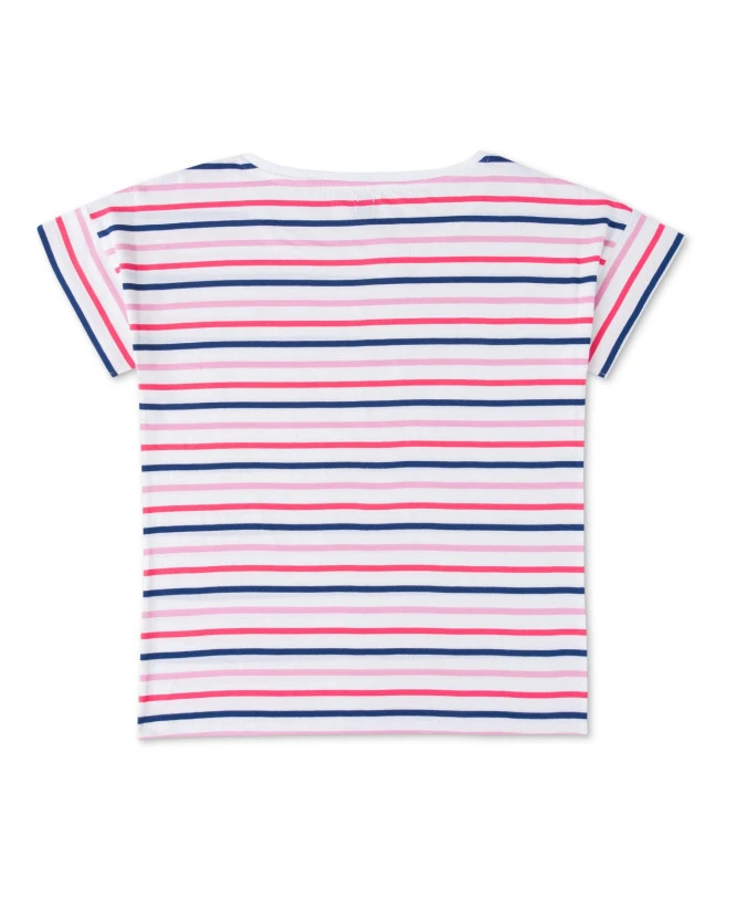 ASMAR Women's Pink Striped Short Sleeve T-Shirt with Shoulder Detail 5 ASMAR Women's Pink Striped Short Sleeve T-Shirt with Shoulder Detail – Image 3