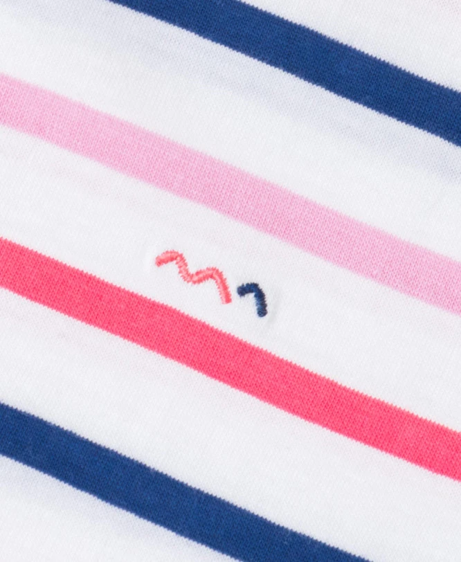 ASMAR Women's Pink Striped Short Sleeve T-Shirt with Shoulder Detail 6 ASMAR Women's Pink Striped Short Sleeve T-Shirt with Shoulder Detail – Image 4