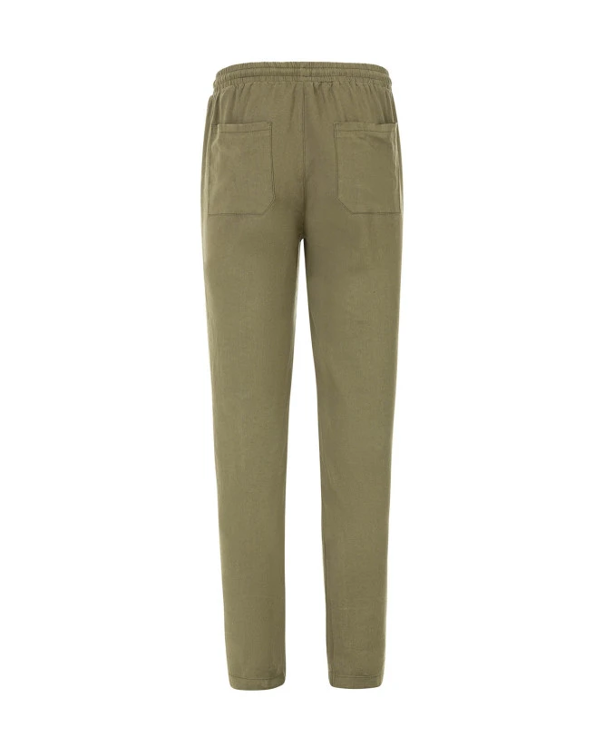 Pantalon Léger en Lin Vert Olive avec Taille Élastiquée 5 Pantalon Léger en Lin Vert Olive avec Taille Élastiquée – Image 3