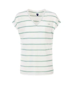 ABE Women's Striped V-Neck Sleeveless T-Shirt - Optical White & Pale Green