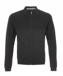 Gilet Noir Homme à Col Montant et Fermeture Zippée - Maille Fantaisie