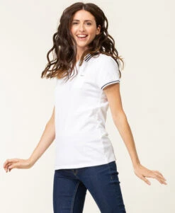 Polo Femme Blanc Manches Courtes - Coupe Ajustée et Style Sporty-Chic