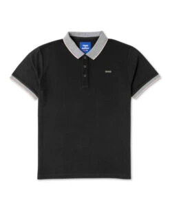 Polo Noir Homme à Manches Courtes avec Col et Manches Rayés