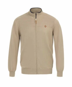 Gilet Zippé Beige pour Homme avec Maille Reliefée et Col Montant