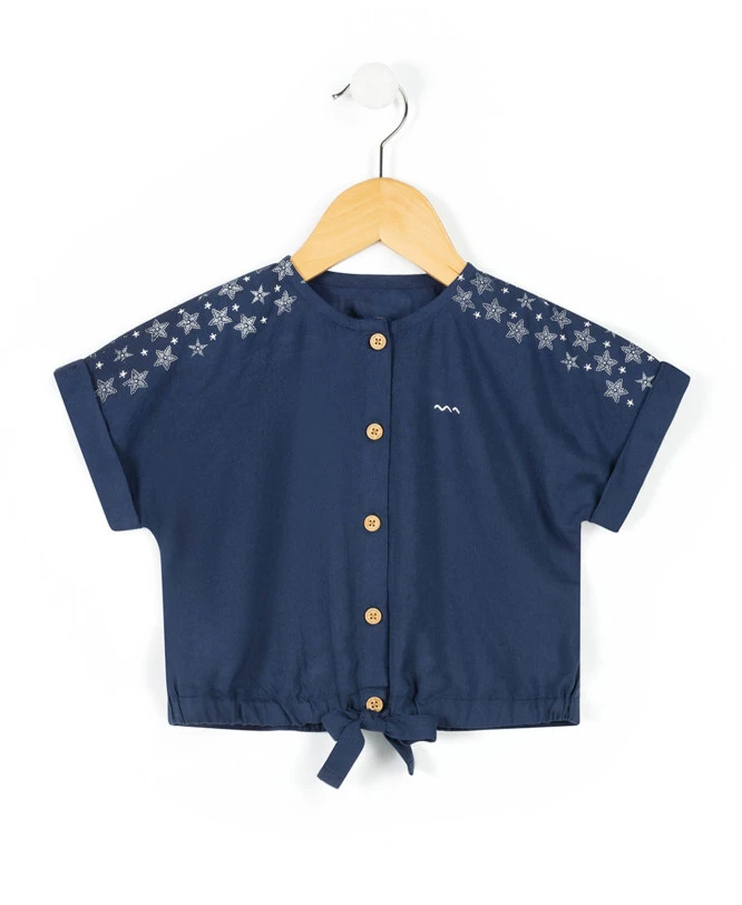 Blouse Fille Légère en Viscose Bleu Marine à Motifs Étoilés 4 Blouse Fille Légère en Viscose Bleu Marine à Motifs Étoilés – Image 2