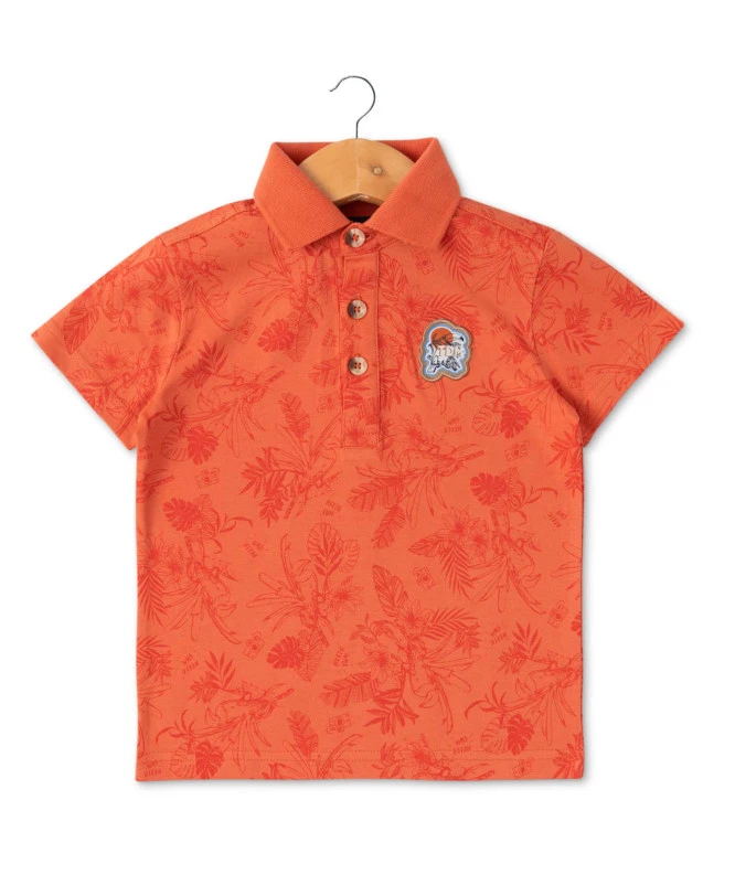 Copalo Boys' Pumpkin Orange Short Sleeve Polo with Exclusive Jungle Print 4 Copalo Boys' Pumpkin Orange Short Sleeve Polo with Exclusive Jungle Print – Image 2