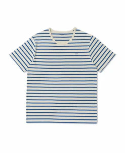 ECOHOK - Marinière Homme à Manches Courtes Grège Rayé Bleu