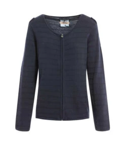 Gilet Tricot Bleu Nuit Femme - Cardigan Zippé 100% Coton à Épaulettes