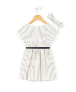 CROBY Ensemble Robe Fille Rayée Bleu Marine et Grège avec Bandeau Assorti 6 CROBY Ensemble Robe Fille Rayée Bleu Marine et Grège avec Bandeau Assorti -Terredemarins prod 7218 robe accessoire fond grege raye indigo croby 666x812 fc7ea0111e0b