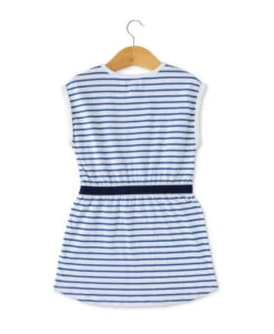 Robe Rayée à Manches Courtes avec Revers pour Fille - Style Été -Terredemarins prod 7248 robe mc fond blanc raye indigo pasca 666x812 fc7ea0111e0b