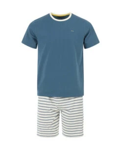 Ensemble Pyjama Homme Confortable - T-Shirt et Short Rayé Bleu