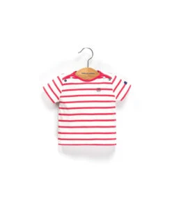 Marinière Bébé en Coton Recyclé - Rose Hibiscus et Naturel