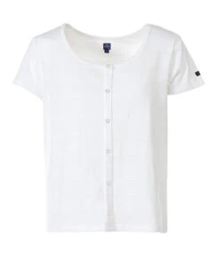 T-shirt Femme Blanc Optique à Manches Courtes et Boutons Décoratifs