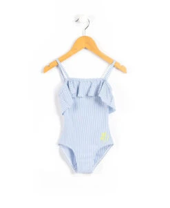 Maillot de Bain 1 Pièce à Rayures et Volants pour Fille