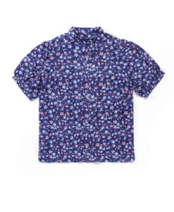 Chemisier Manches Courtes Imprimé avec Fils Métallisés pour Femme