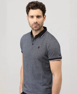 Polo Noir Homme en Micro Jacquard Bicolore - Style Chic et Moderne