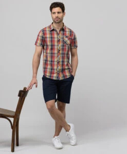 Chemise Homme à Carreaux Rouge - Manches Courtes Style Décontracté