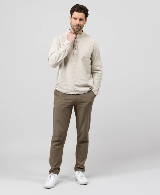 Pantalon Léger en Lin Vert Olive avec Taille Élastiquée 3 Pantalon Léger en Lin Vert Olive avec Taille Élastiquée