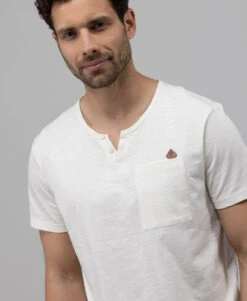 T-shirt Col Tunisien Homme Grège en Maille Flammée