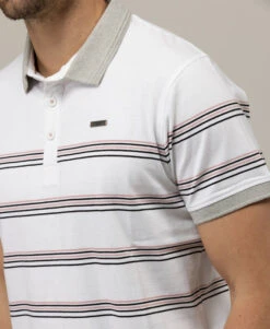 Polo Rayé Blanc et Multicolore pour Homme - Style Marin en Pur Coton