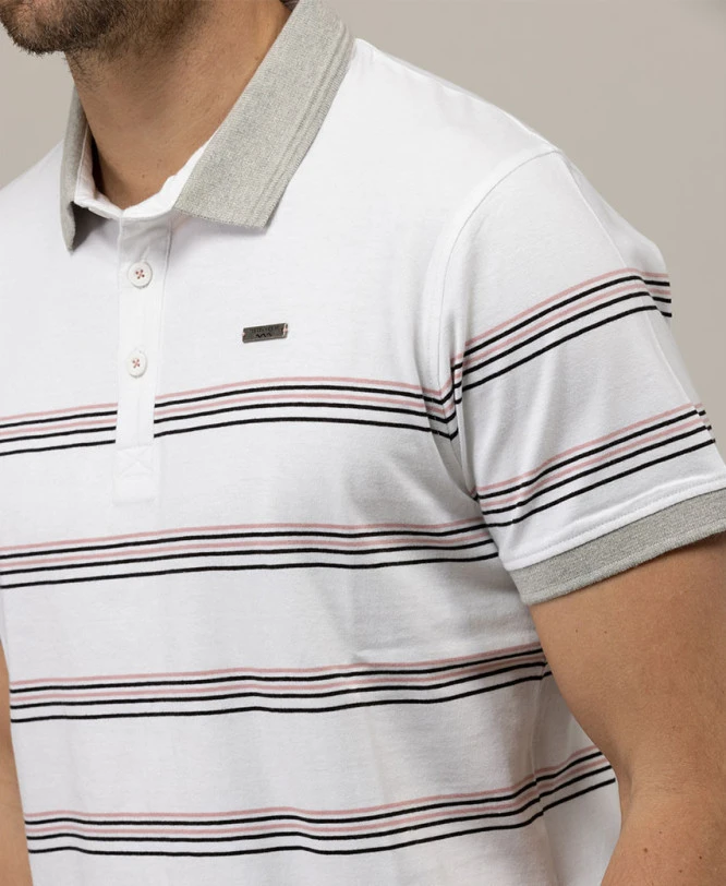 Polo Rayé Blanc et Multicolore pour Homme - Style Marin en Pur Coton