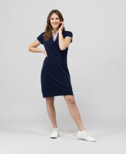Robe Polo Femme en Maille Piquée - Style Sport-Chic Bleu Marine