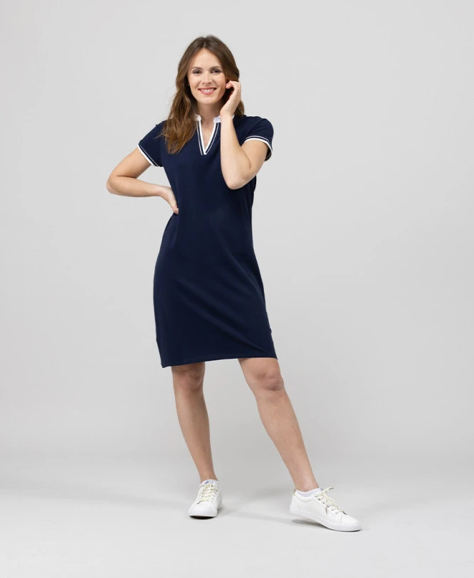 Robe Polo Femme en Maille Piquée - Style Sport-Chic Bleu Marine 3 Robe Polo Femme en Maille Piquée - Style Sport-Chic Bleu Marine