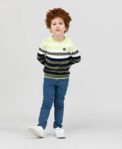 Pull Marin Rayé Vert pour Garçon - Tricot Confortable Mi-Saison