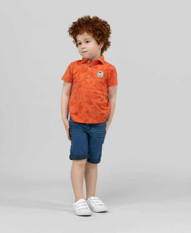 Copalo Boys' Pumpkin Orange Short Sleeve Polo with Exclusive Jungle Print 3 Copalo Boys' Pumpkin Orange Short Sleeve Polo with Exclusive Jungle Print