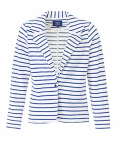 Blazer Femme Rayé en Molleton - Veste Style Marin Chic et Confortable -Terredemarins prod 7816 veste ml fond blanc optic raye bleu jacana 666x812 fc7ea0111e0b