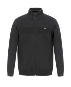 Gilet Zippé Noir Homme avec Détails Texturés et Col Montant