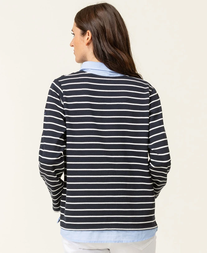 Sweat Rayé Femme Effet 2 en 1 avec Col Chemise Contrasté 4 Sweat Rayé Femme Effet 2 en 1 avec Col Chemise Contrasté – Image 2