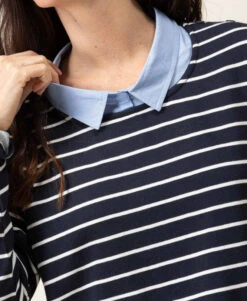 Sweat Rayé Femme Effet 2 en 1 avec Col Chemise Contrasté 9 Sweat Rayé Femme Effet 2 en 1 avec Col Chemise Contrasté -Terredemarins prod 7946 sweat fond indigo raye naturel caraly 666x812 fc7ea0111e0b