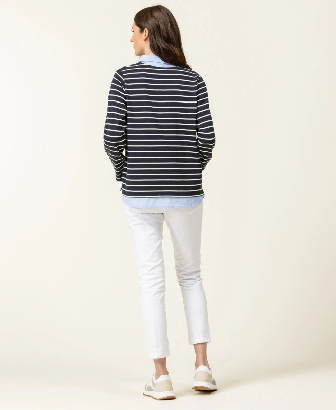 Sweat Rayé Femme Effet 2 en 1 avec Col Chemise Contrasté 7 Sweat Rayé Femme Effet 2 en 1 avec Col Chemise Contrasté – Image 5